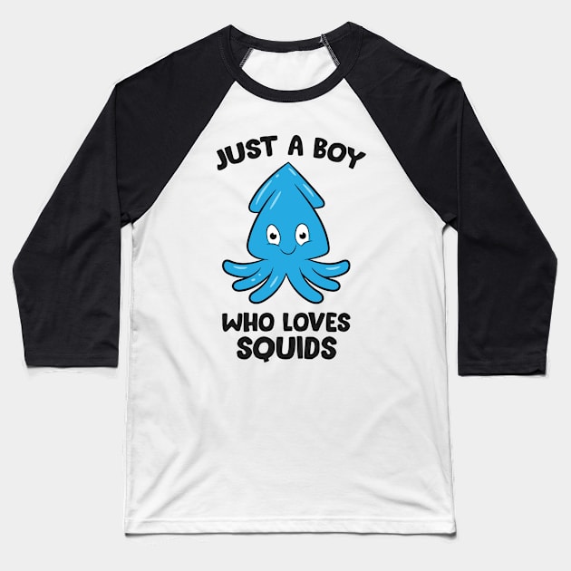 Just a Boy Who Loves Squids Baseball T-Shirt by EQDesigns